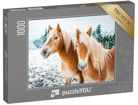 puzzleYOU: Puzzle 1000 Teile „Haflingerpferde auf Einer schneebedeckten Wiese“ – aus der Puzzle-Kollektion Pferde, Haflinger Pferde