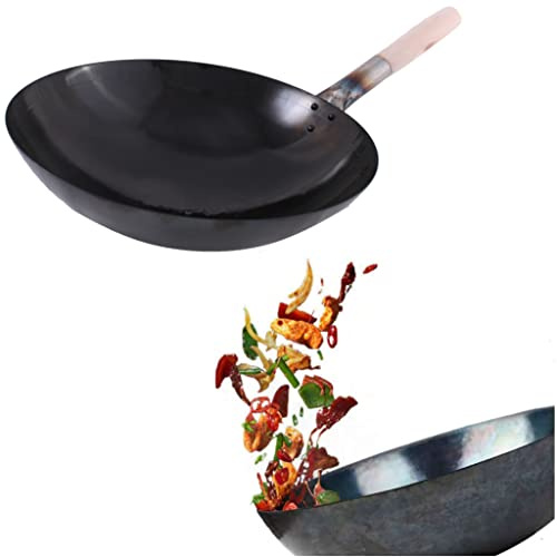 AAF Nommel Sartén Wok de base redonda precocida de acero al carbono, capa antiadherente natural (36 cm)