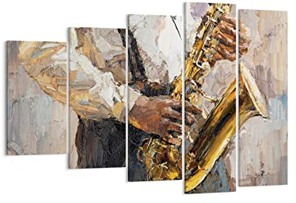 ARTTOR Leinwandbild 150x100cm Wandbild Menschen Musik - 4808 | Saxophon Öl Musiker Mehrteilige Groß XXL Wanddekoration Wohnzimmer Schlafzimmer Wanddeko Wand Kunstdruck Wandkunst ARTTOR