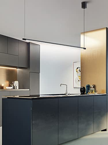 LED Kitchen Pendelleuchte modern Linie Esstisch Pendellampe 1 Flammig Hängelampe Dimmbar Esszimmer Schlafzimmer Cafe Wohnzimmer Bar Höhenverstellbar Deckenleuchte Beleuchtung (Schwarz,120cm)