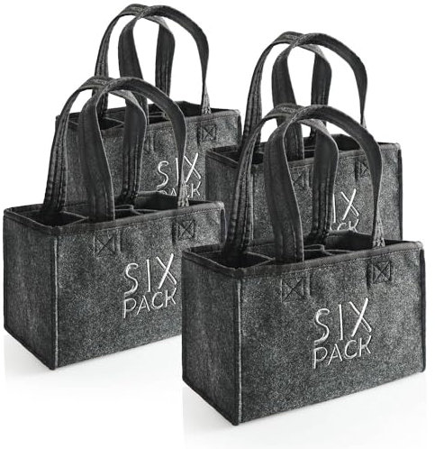 com-four® 4X Flaschentasche - Getränkehalter aus Filz für 6 Flaschen - Faltbare Filztasche mit Henkeln für Getränke - 6er-Träger für Flaschen bis 0,5 l - Herrenhandtasche (4 Stück - Sixpack)