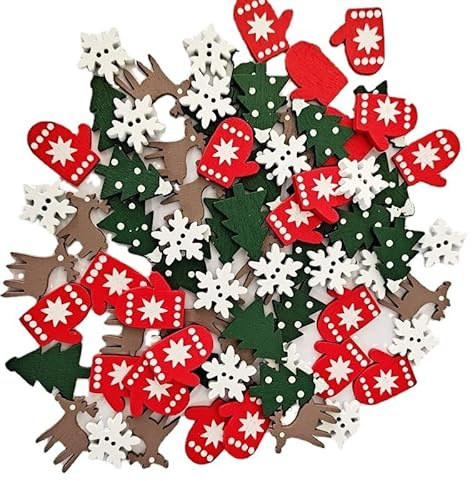 RUIYWEN 100 Stück Mini Weihnachten Holz Ornament Weihnachten Streudeko Holzdeko für DIY Handwerk Basteln Weihnachtsschmuck (4 Stile)