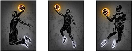 OTURRI Asketball Leinwand Wand Bilder Neon Street Gemälde Ziegel Schablone Poster Kunstdrucke Leuchtreklame Leinwand Gemälde Basketball Bilder Sport Dekor 40x60cmx3 ungerahmt