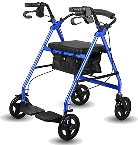 Déambulateurs roulants tout-terrain avec siège Déambulateur pour personnes âgées handicapées avec repose-pieds Panier Grandes roues Déambulateur léger pliable (Couleur : Rouge) (Bleu) Double the
