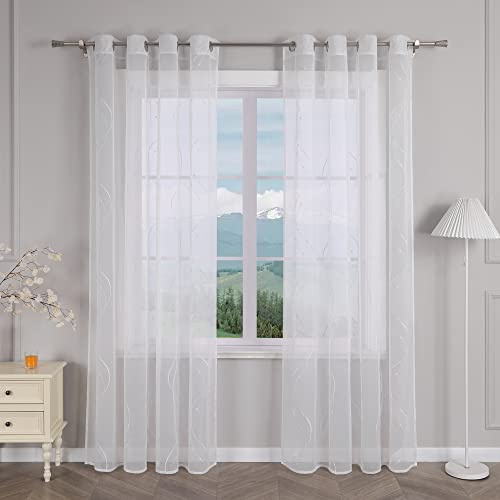 Delien Gardinenschals Wohnzimmer Transparente Gardinen mit Ösen Modern »Wellen« Fenster Gardinen Stickerei Flächenvorhänge Ösenschals Vorhang mit Wellenmuster 1 St. Weiß,BxH 140x225cm