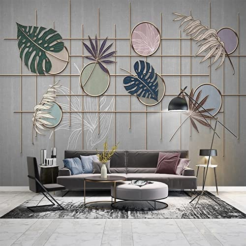 Papier Peint Pelable Et Autocollant, Grande Fresque Murale En 3D Feuilles Géométriques De Plantes Tropicales Autocollant Mural Auto-Adhésif Pour Adultes Enfants Cham 400 (largeur) x 280 (hauteur) cm