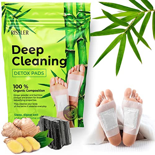 Rissler, 10 Entgiftungspflaster für die Füße - Natürliche Fußpads mit Bambusessig und Ingwerpulver für Tiefschlaf, Stressabbau und Körperreinigung - 100% natürliche Detox Fußpflaster Ingwer