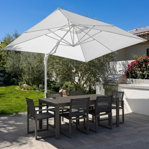 PURPLE LEAF Ampelschirm Rechteckig 300 x 400 cm, Sonnenschirm groß mit Kurbel, Aluminium Gestell in Weiß, 360° Drehbar, UV-beständig, für Garten Terrasse, Weiß