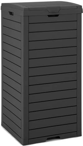COSTWAY 140L Outdoor Trash Can, Waterproof Resin Garbage Can Container with Drip Tray, Dual Lid Closure Design and Handles, Outside Waste Trash Bin for Garden Patio Backyard (Black)