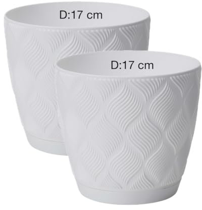 MELTOM Übertopf ECO 100% recycelt Blumentopf Kräutertopf mit Untersetzer 3D Muster 2er-Pack (Weiß, L- 17 cm)