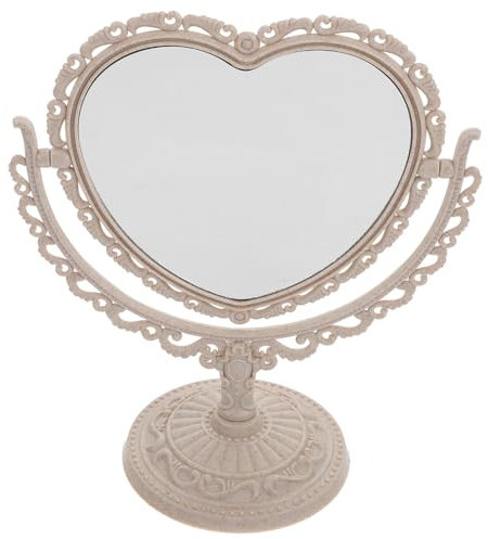 Housoutil Vintage Herzförmiger Make-up-Spiegel Tischspiegel Mit Drehbarem Doppelspiegel Klare High Definition Oberfläche Stabile Basis Elegantes Desktop-dekor Für Schlafzimmer Und Kosmetikbe