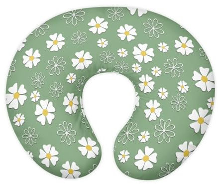 Wanzuoeng Stillkissenbezug mit Gänseblümchen-Aufdruck, für Neugeborene, dehnbar, weich, Blumenmuster, Stillkissenbezug, bequem, mit verstecktem Reißverschluss, Grün