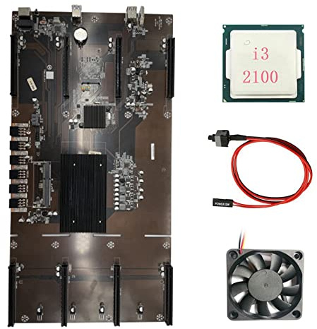 Knadgbft ETH80 B75 BTC Mining Motherboard+I3 2100 CPU+Cooling Fan+Cable 8XPCIE 16X LGA1155 Support 1660 2070 3090 Graphics Card