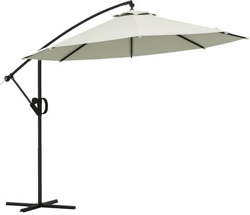 Outsunny Ø293 cm Ampelschirm mit Kreuzfuß, Sonnenschirm mit Kurbel, Neigung und 8 Rippen, hängender Terrassenschirm für Außenpool, Garten, Balkon, Creme