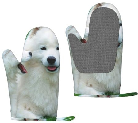 Weißer Hund Druck, Silikon-Ofenhandschuhe, rutschfeste Kochhandschuhe, hitzebeständige Backhandschuhe, EIN Paar
