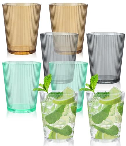 SHAIDOJIO 8 Piezas Vasos Acrílicos de Colores de 250ml, Vasos Agua Acrílicos Irrompibles, Vasos Apilables, Premium Vasos de Zumo de Agua para Fiestas Cenas Familiares Casa Picnic