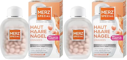 Merz Spezial Haut Haare Nägel Dragees – Nahrungsergänzungsmittel mit 13 Mikro-Nährstoffen für strahlende Haut, glänzendes Haar und feste Fingernägel – 1 x 120 Dragees (Packung mit 2)
