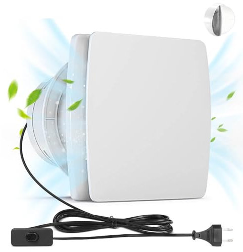 Badlüfter Ø 100mm, 12W Leiser Abluftventilator mit Rücklaufklappe, [<34dB - 2200 UPM - 95 m³/h - IPX2] Wandventilator Lüfter inkl. 3M Netzkabel, Wandmontage für Küche, Bad, Gewächshaus, Garage, Weiß