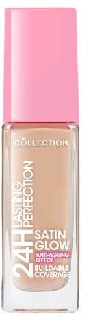 Collection Cosmetics Lasting Perfection Satin Foundation, Full Coverage, Anti-Ageing Effect, 24 Hour Wear, Contains Hyaluronic Acid, 27ml, Rose Porcelain Neutral