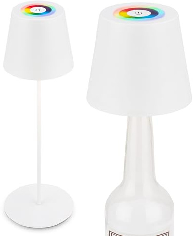 BRILONER - Lampada da tavolo 3 in 1 RGBW LED senza fili IP44 con touch, dimmerabile all'infinito, lampada a bottiglia, bianco