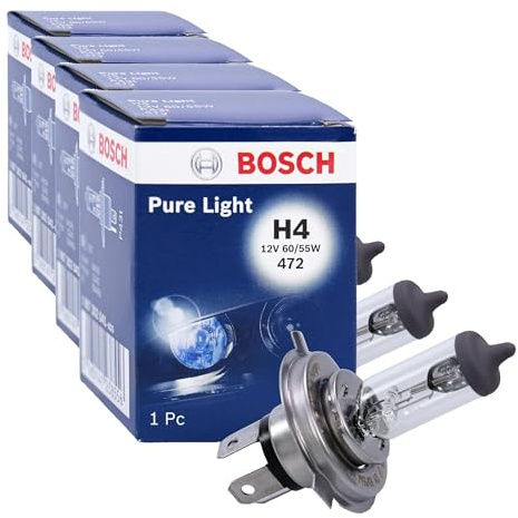 Bosch Lampe de phare Pure Light H4 12V 60/55W (Lot de 4)