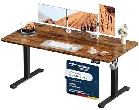 Devoko Elektrisch Höhenverstellbarer Schreibtisch 160 x 70cm, Stabiler Schreibtisch Höhenverstellbar Tisch, Steh-Sitz Bürotisch, Computertisch mit Memory-Funktion, Stehpult, Standing Desk, Braun
