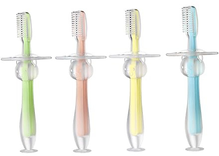 FRCOLOR 4stücke Silikon-beißring mit Weicher Borstenzahnbürste für Junge Mädchen und Kleinkinder Saugnapffunktion für Platzsparende Lagerung Konischer Griff für Sicheren Halt