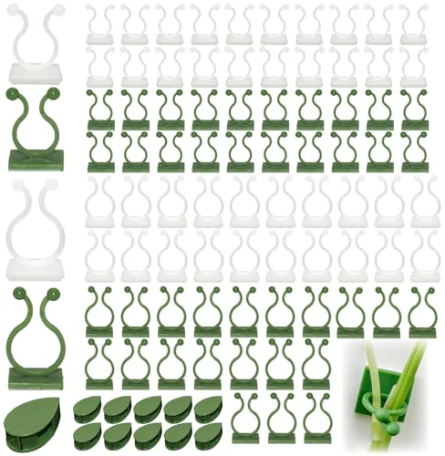 LXBCTOP 90 Stück Pflanzenclips, 5-Modelle Wandhalterung für Pflanzen,kletterpflanzen Clips, Unsichtbare Kletterpflanzen Clips, Grün und Weiß Kletterpflanzen-Befestigungsclips für Pflanzen