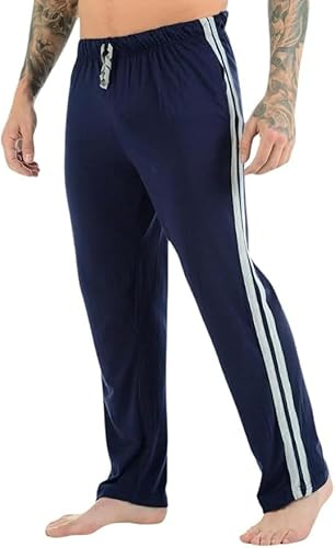 reshmena® Men's Lounge Pants with Side Stripes Casual Wear Bottom Relaxed Fit Pyjamas MenCotton Trousers Super Soft Comfy Bottoms Sleepwear Trouser Stylish Nightwear and Loungewear Trouser Navy M