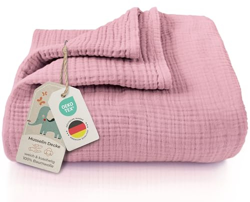 LAYNENBURG Couverture en mousseline de qualité supérieure pour bébé - 120 x 120 cm - 4 couches - 100 % coton - Certifié Oeko-TEX 100 - Couverture douillette ou couverture d'emmaillotage pour bébé