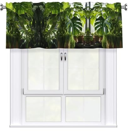 JIUTY Monstera Deliciosa Banana Palm Bathroom Valances For Windows, Kitchen Curtains Valances 54x18inch, For Small Bathrooms