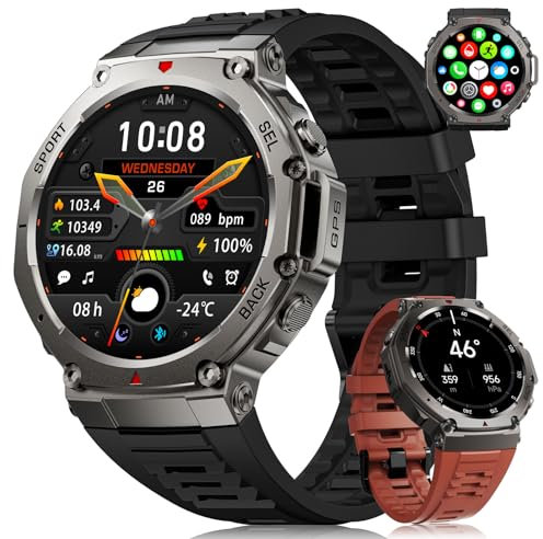 BENYAR SMART- DM3 Orologio Smartwatch Uomo GPS, 1,43 AMOLED Display Fitness Watch, Cassa in Acciaio Inossidabile, 170+ Modalità Sportive, 5ATM Impermeabile, Smart Watch Militare Nero per Android iOS