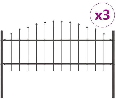 vidaXL Recinzione da Giardino con Parte Superiore a Cerchio Grigia 5,1m x 0,75m in Acciaio Rivestito a Polvere - Barriera Esterni, Pannelli Decorativi Set da 3 per Confini Moderni, Giardini di Cotta