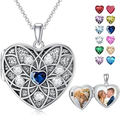 Shusukue Personalisierte Amulett zum öffnen Silber 925 Silber Medaillon zum öffnen für Bilder Alskette Herzkette mit Gravur Foto Amulett Anhänger Herzmedallions