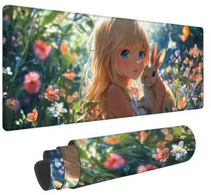 Lapin Tapis de Souris XXL 1200x600x3mm, Tapis Souris Femme sous Main Bureau Gaming Accessoire, Mouse Pad Large et étendu, AntidéRapant étanche sous Main Bureau à Bords Cousus, Cadeaux Homme WR-1034