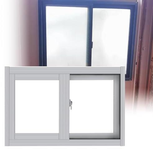 Kleines Horizontal-Schiebefenster fürs Badezimmer, 109 x 58 cm, weiß, für den Keller mit Moskitonetz.