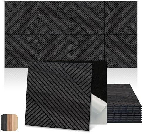 Mollywell Acoustic Wall Panels, Black Oak, 8 Pack, 60x60 cm