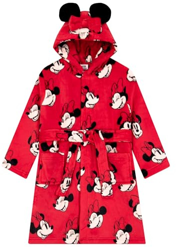 Disney Peignoir Fille Minnie Mouse, Robe De Chambre Enfant Avec Oreilles 3D, Peignoir De Bain Enfant, Rouge 2-3 ans