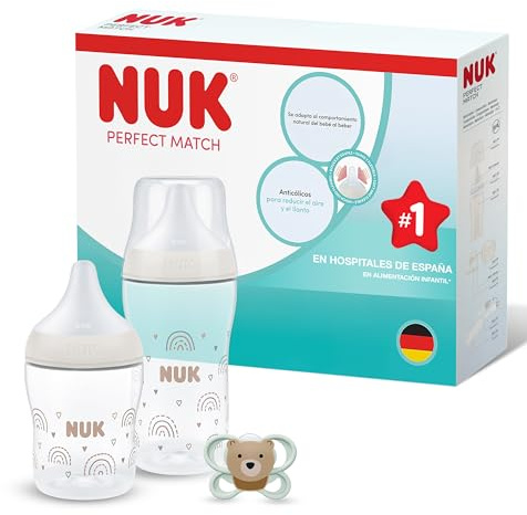 NUK Perfect Match Set di Biberon e Ciuccio per Neonati | 0-3 Mesi | 2 Biberon Anticolica (150 ml, 260 ml), 1 Succhietto Perfect Match Air | Arcobaleno | 3 Pezzi