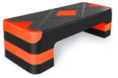 Aerobic Step Platform Orange, Höhenverstellbar, Rutschfest, Kompakt | Mehrere Höhenstufen (10/15/20cm), rutschfeste Oberfläche, klappbar & tragbar, für Heim- & Gym-Training