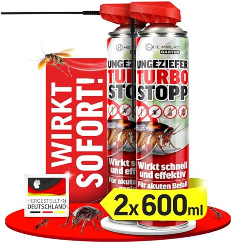 HEIMWERT Insektenspray Akut gegen Ungeziefer – Sofortige Wirkung mit Langzeitschutz gegen Ameisen, Mücken, Fliegen, Silberfische, Spinnen uvam - Spray Mittel für Wohnung+Garten (2 x 600ml)