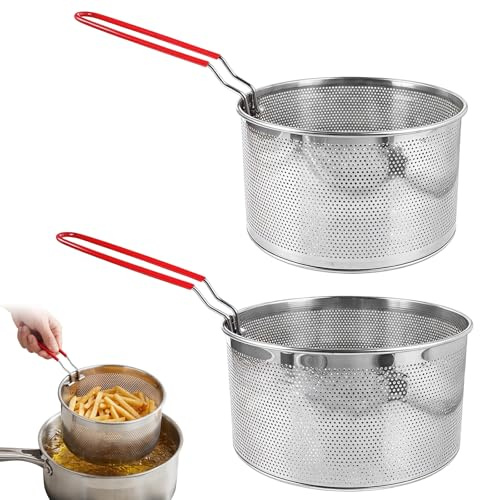 2 cestas para freír para olla, colador de pasta con mango extraíble (18 + 20 cm)