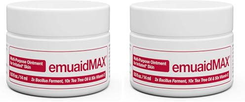 emuaid EMUAIDMAX Ointment for Itchy Skin, Maximum Strength Treatment for Athlete's Foot, Psoriasis, Jock Itch, Rash, Eczema, Cold Sores, Blisters, and Yeast Infection, 0.5oz (Pack of 2)