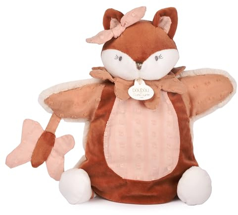 DOUDOU ET COMPAGNIE - Handpuppe Mina Fuchs Rosa 25 cm – Kuscheltier Baby und Plüschpuppe, ultraweich – Begleiter für Erwachen und Interaktivität – Geschenkidee zur Geburt Baby Mädchen Jungen – DC4690