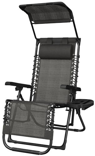 Abician Bain de Soleil Chaise Longue de Jardin avec Pare-Soleil & Appuie-tê | avec Support de Gobelet Amovible, Fauteuil de Jardin Chaise Longue Pliable & Inclinable，Pliable & résistant aux intempéries