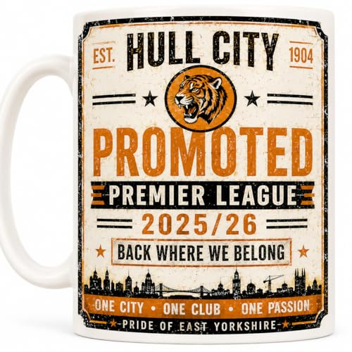 Hull City Promoted Premier League 2025/26 Ceramic Mug, Vintage Style, Back Where We Belong, Fan Mug