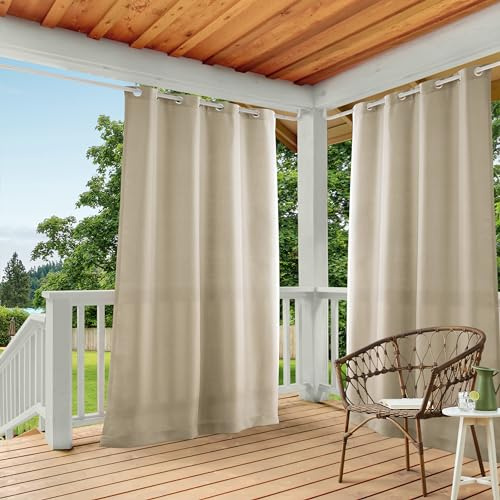 TOWN & COUNTRY BASICS Cabana Solid Heavyweight Indoor Outdoor Curtains, Light Filtering Opacity with Grommet Top, Water Repellent, 2-Pack Set, 54x108, Taupe