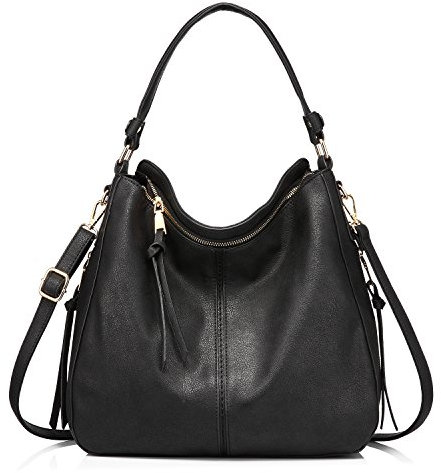 Realer Handtasche Damen Mittelgroß, Shopper Tasche Groß, PU Leder Schultertasche Umhängetasche, Vintage Hobo Bag für Büro Arbeit Einkauf, Schwarz