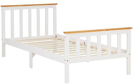 Homestyle4u Holzbett 90x200 mit Lattenrost Weiß Bett Holz Kiefer Massivholzbett Einzelbett Gästebett Jugendbett | Artikel 1842