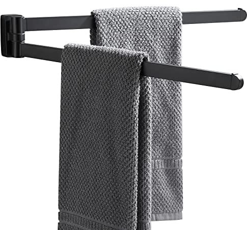 BGL Black Swivel Towel Rail,Storage Oganizer Space Saving Wall-Mounted Towel Rack Holder Double Swivel Towel Bar for Bathroom